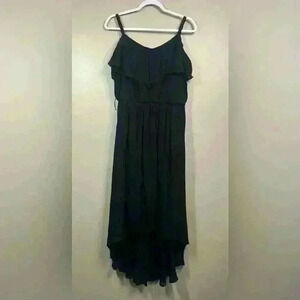 Black Ruffle Trim Whimsigoth Dress L Fairy Grunge Asymmetrical Vampy FLAW